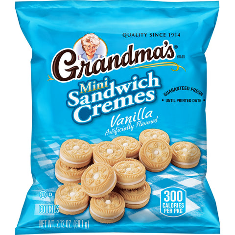 Grandmas Mini Vanilla Creme Sandwich Cookie, 2.12 Ounce -- 60 per case.