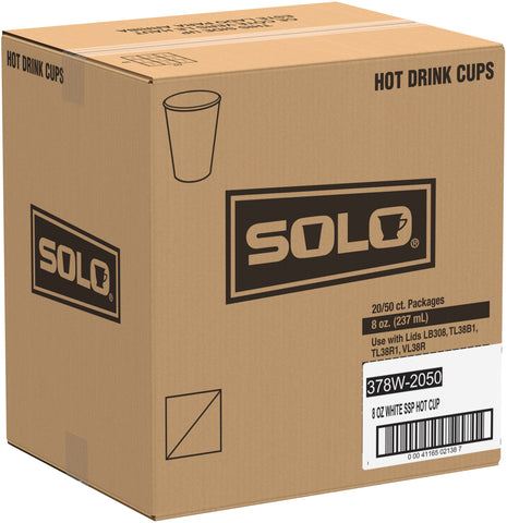 Solo White Single Sided Poly Paper Hot Cup, 8 Ounce -- 1000 per case
