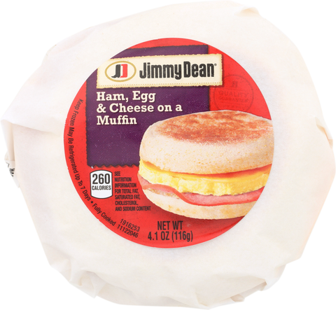 Jimmy Dean Egg and Cheese, Ham Muffin Sandwich, 4.2 Ounce -- 12 per case.